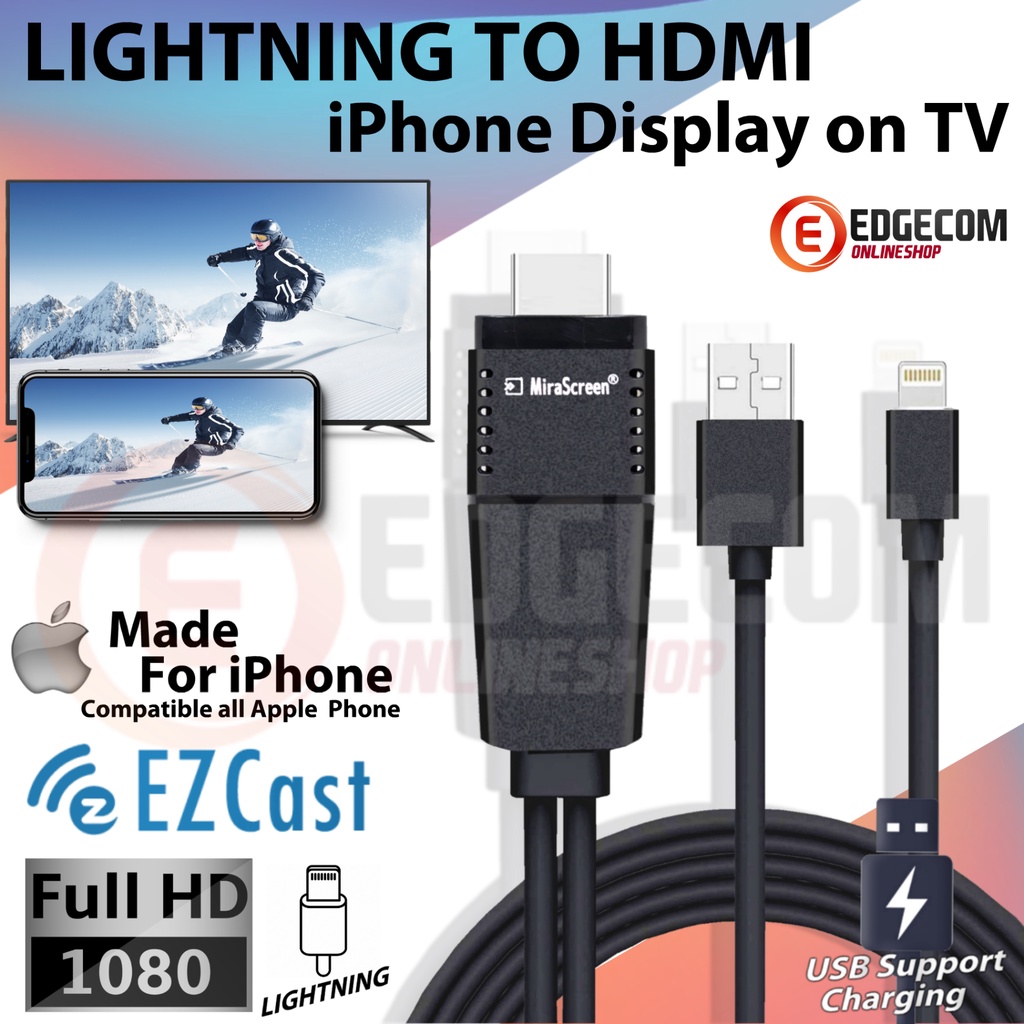 mirascreen kabel lightning to HDTV. iPhone to TV