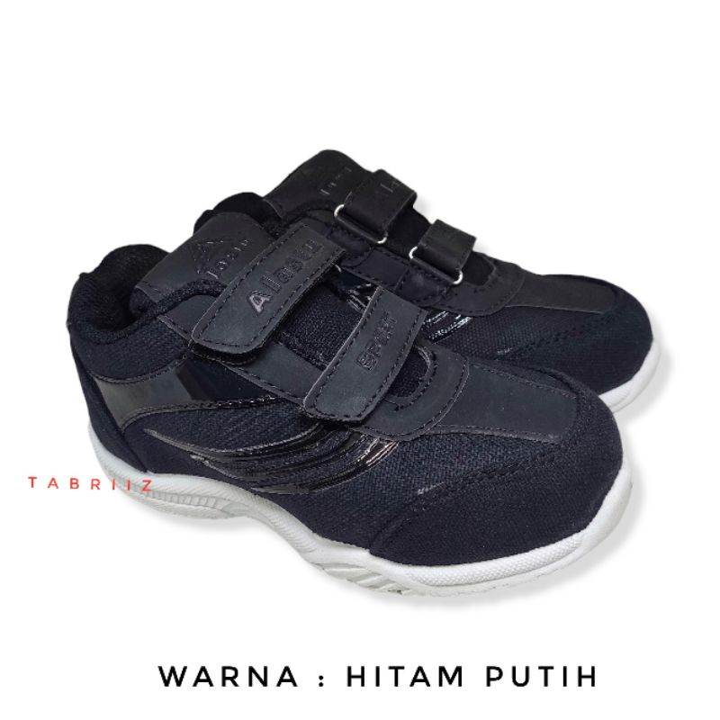 Sepatu Sekolah SD TK PAUD Anak Sepatu Anak Model Perekat Hitam Putih Hitam Polos - Murah Berkualitas