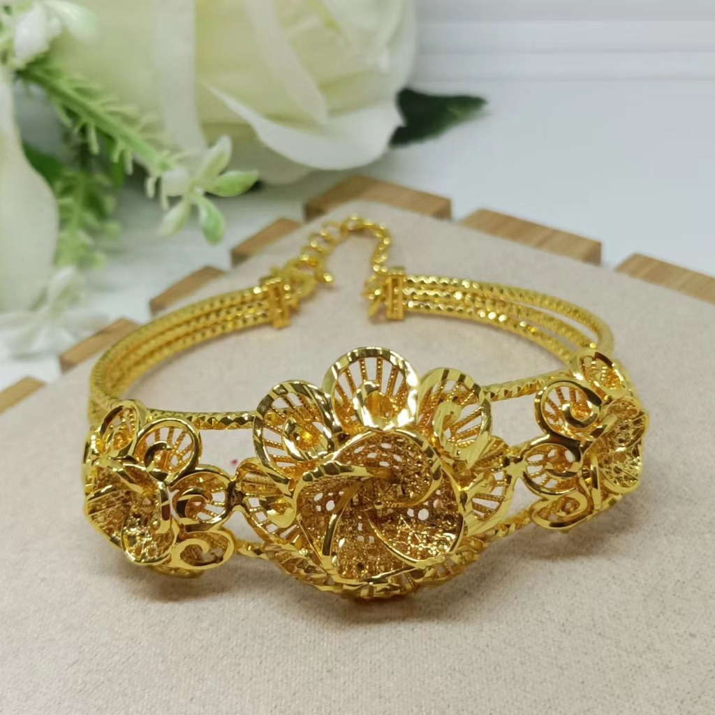 Kendari Gelang Tangan bunga Lapis Emas 24K gold perhiasan Dubai bangle Bracelet hadiah ulang tahun