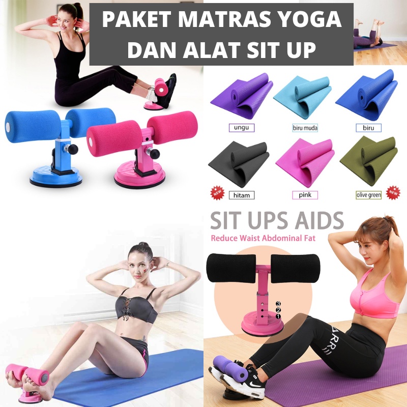 PAKET HEMAT ALAT OLAGRAGA ALAT BANTU SIT UP DAN MATRAS YOGA  YOGA MAT ANTI SELIP YOGA SIT UP BENCH FITNESS GYM TERMURAH LARIS_UNIK