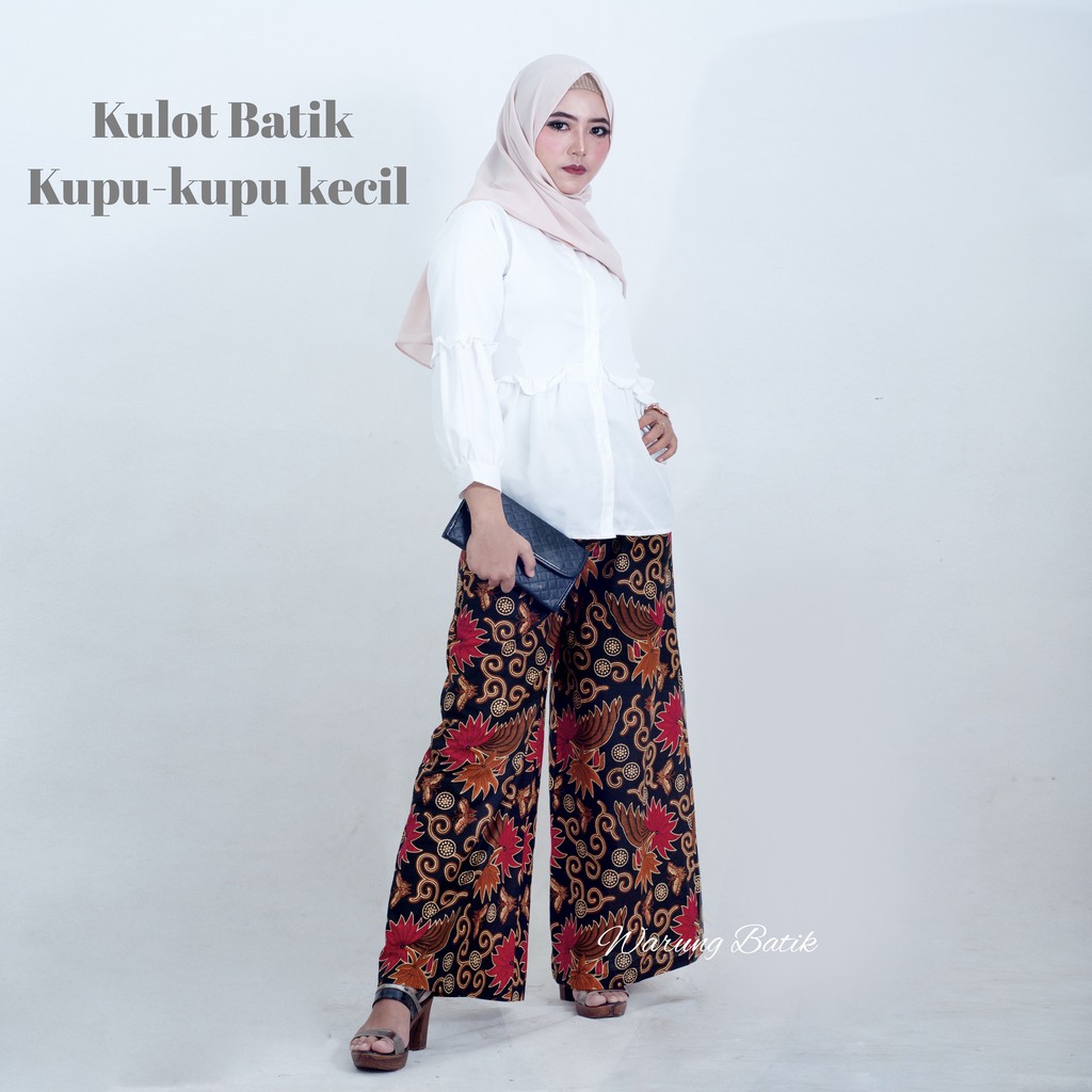 KULOT BATIK WANITA PEKALONGAN SOGAN MOTIF BATIK JARIK LAWASAN CULLOTES PANTS MURAH KULOT BATIK-Kupu kupu kecil