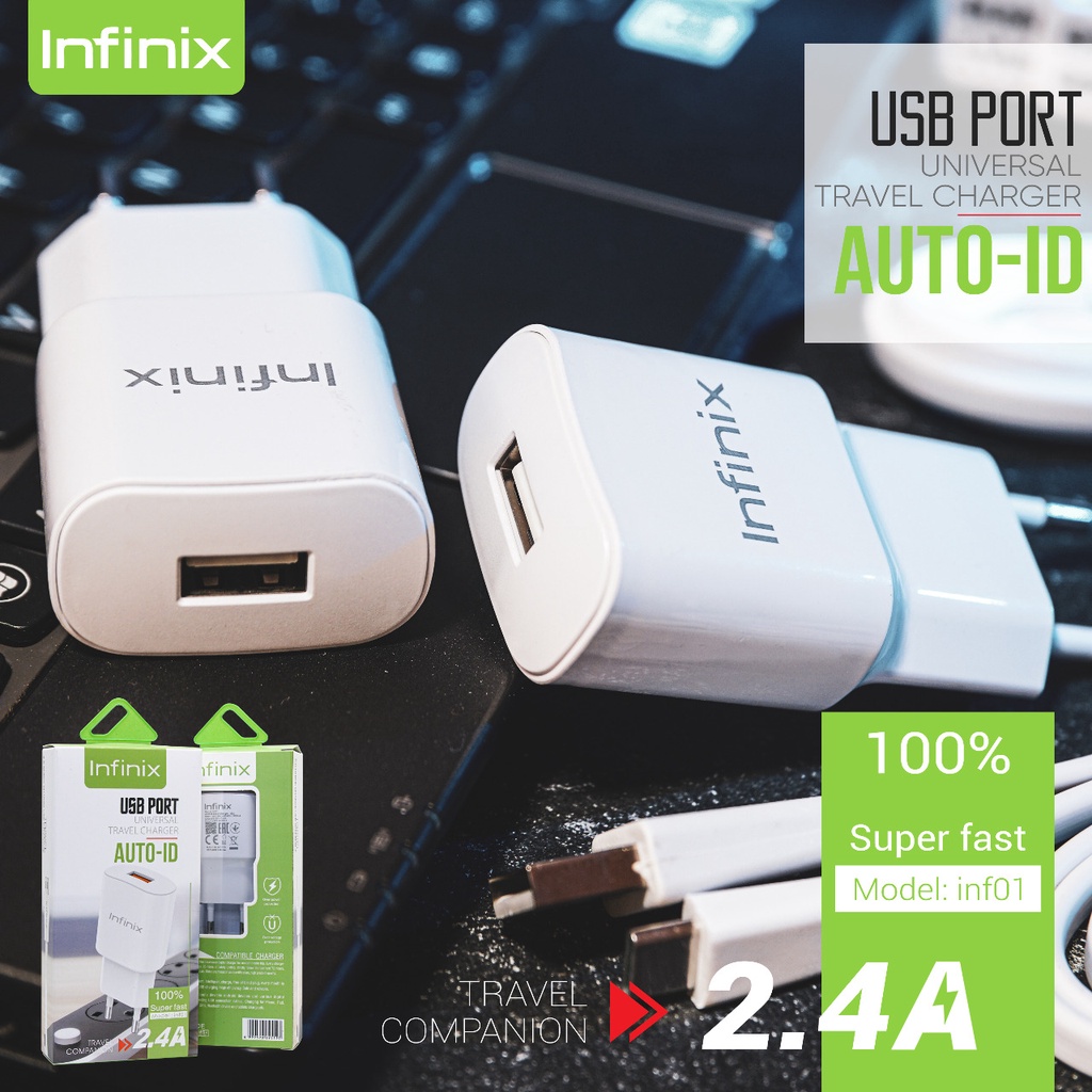 Charger Infinix 2.4A Micro Type C Original Infinix Charger USB Port Auto-ID TC Infinix