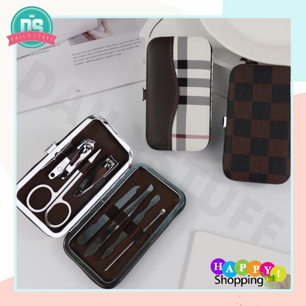 DS Manicure Pedicure Set 7IN1 Dompet /  Manicure Mini Stainless Stell / Paket Pembersih Kuku Pinset Gunting Lancip Korek telinga Kuping