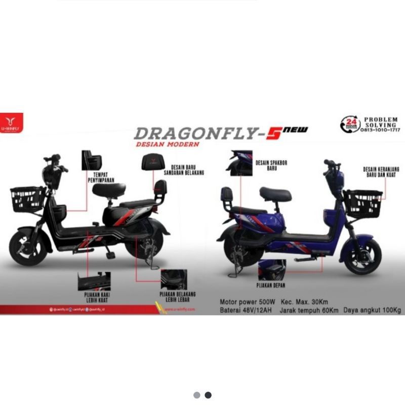 Sepeda listrik Uwinfly Dragonfly 5 new 500watt / Sepeda listrik uwinfly DF8 Accu 48/12Ah - 48/20Ah