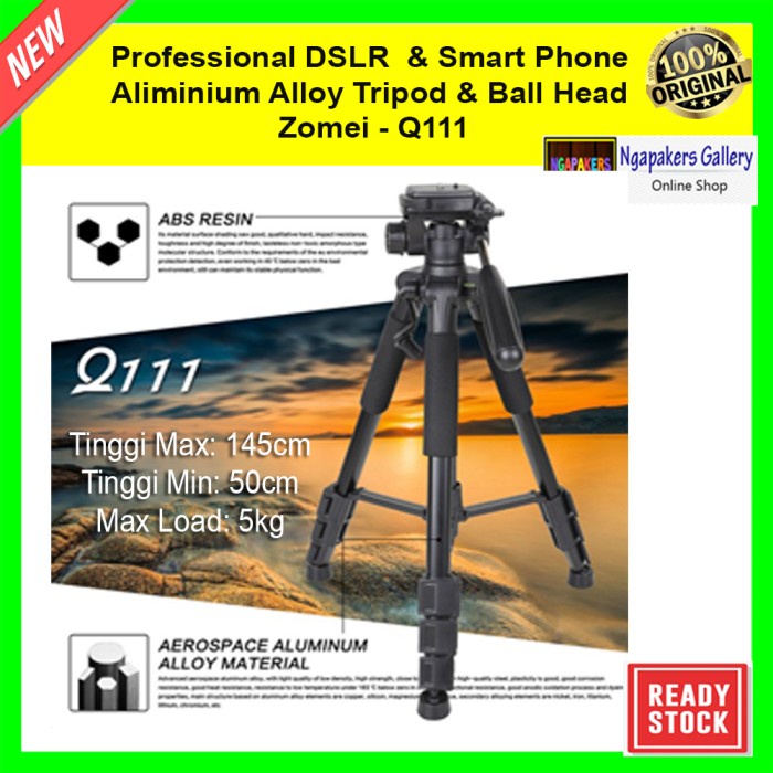 PROMO Professional DSLR Tripod & Pan Head Zomei - Q111 / Q100 - Q111 Black