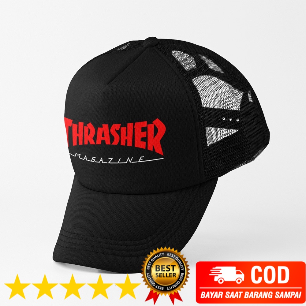 TOPI TRUCKER JARING SABLON - Thrasher Skateboard Magazine Trucker Cap Adjustable Strap Topi