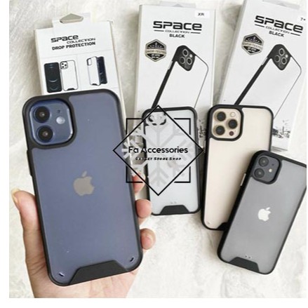 FA CASING SPACE CLEAR BLACK CASE IMPACT DROP IPHONE SE 3 5G 2020 2022 6 6S 6G 6PLUS 7 7PLUS 8 8PLUS X XS XR PLUS