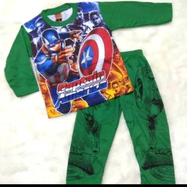 Setelan baju  tidur  piyama Gambar Motif CAPTAIN AMERIKA 