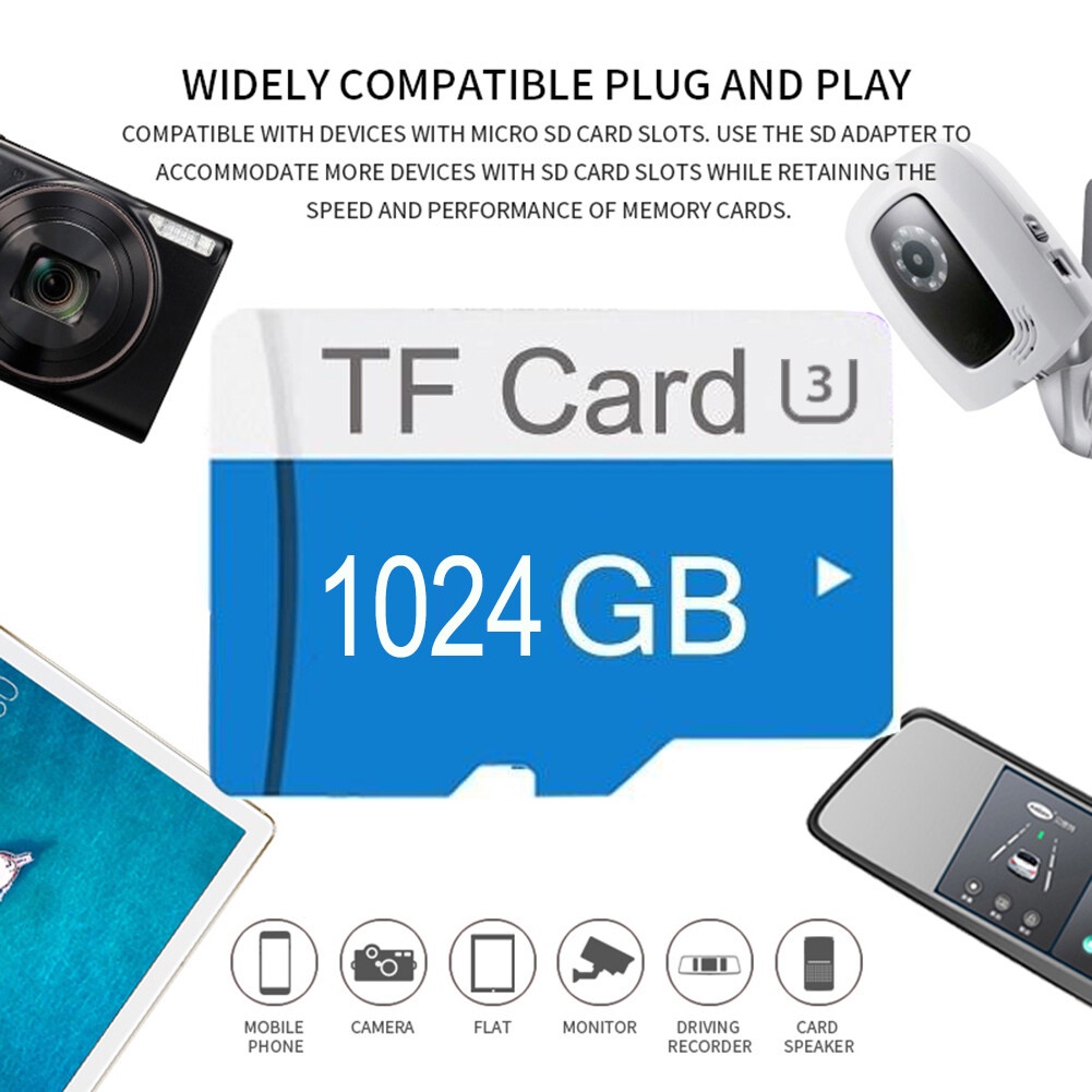 Kartu Memori Digital untuk Ponsel, Kartu Memori Digital Aman TF Kecepatan Tinggi 512Gb/1024Gb U3 Spe