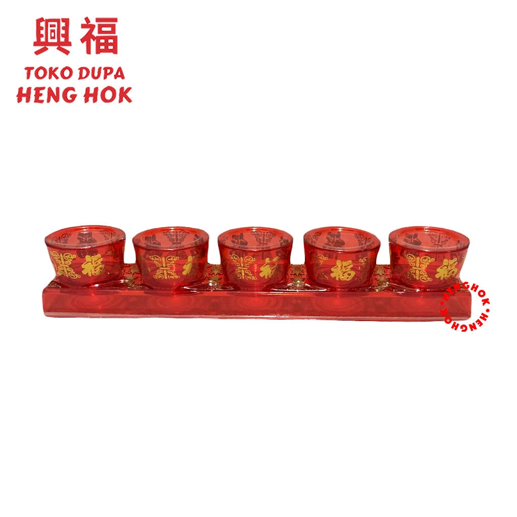 CANGKIR PUJA / GELAS SEMBAHYANG PLASTIK SET 5 PCS MERAH (IMPORT)