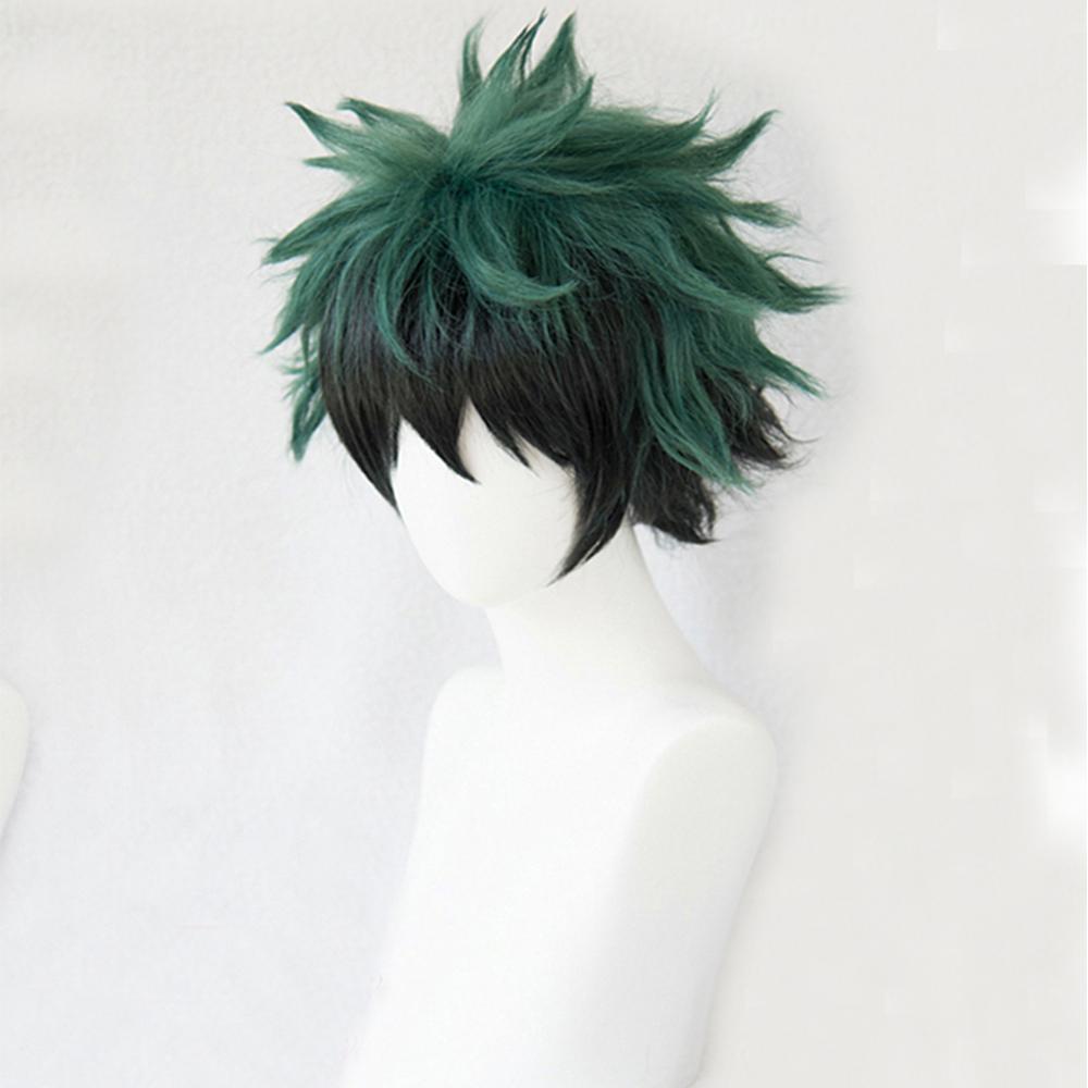 Needway My Hero Academia Wig Unisex Kostum Pendek Tahan Panas Hitam Dan Hijau Wig Cosplay Anime