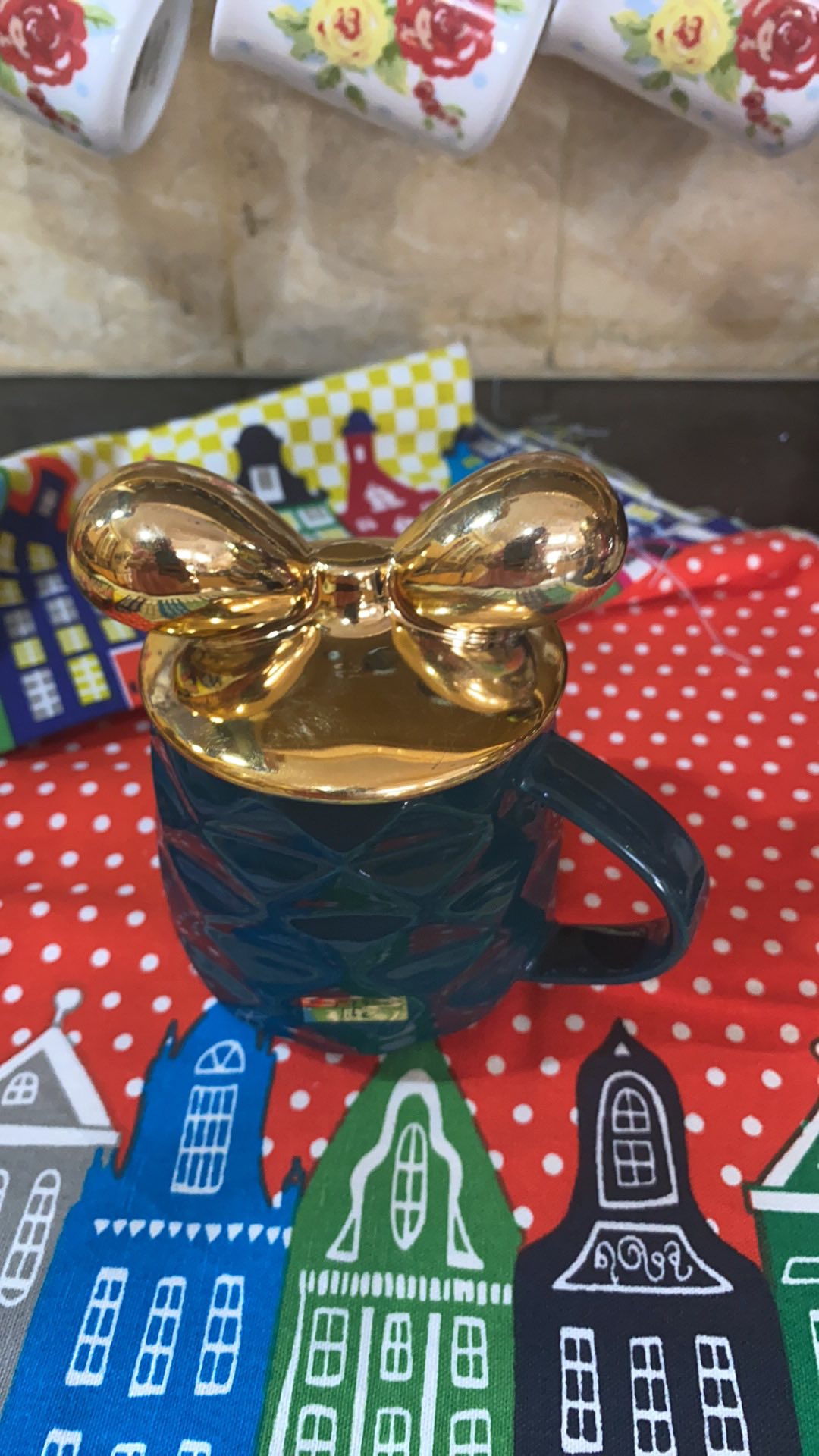 Gelas Mug Keramik Impor Motif Pita Ribbon Gold/cangkir Lucu/mug Unik