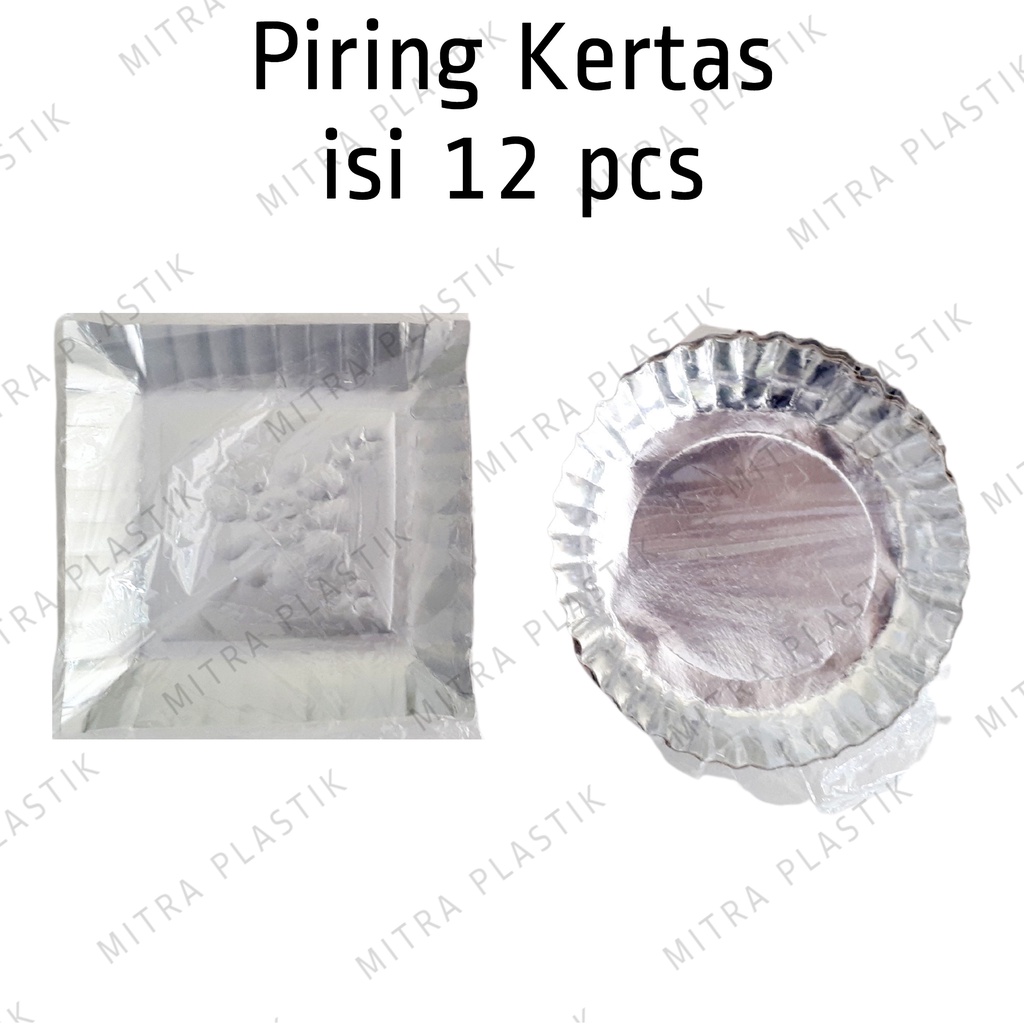 Piring Kertas Bulat Kotak 12 pcs Pisin Piring Kue Buah Silver