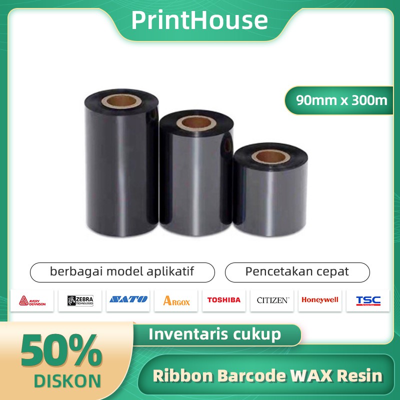 

Ribbon Wax Resin90MM x 300M RIBBON BARCODE WAX RESIN / TRANSFER RIBBON / Ribbon Wax Resin