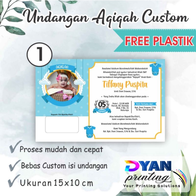 UNDANGAN AQIQAH BAYI CUSTOM FREE PLASTIK UNDANGAN