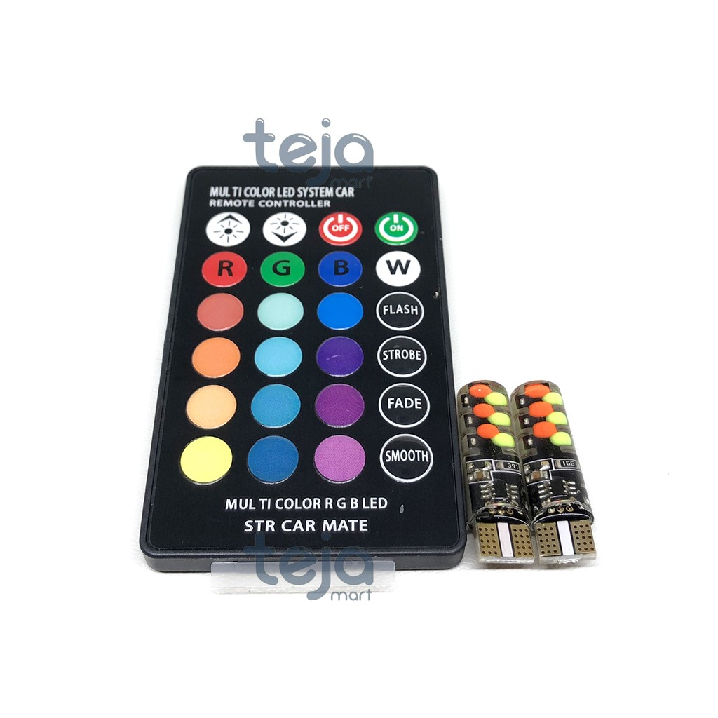 NEW LAMPU LED T10 COB MOBIL MOTOR RGB JELLY ISI 2PCS REMOTE BATERAI DC