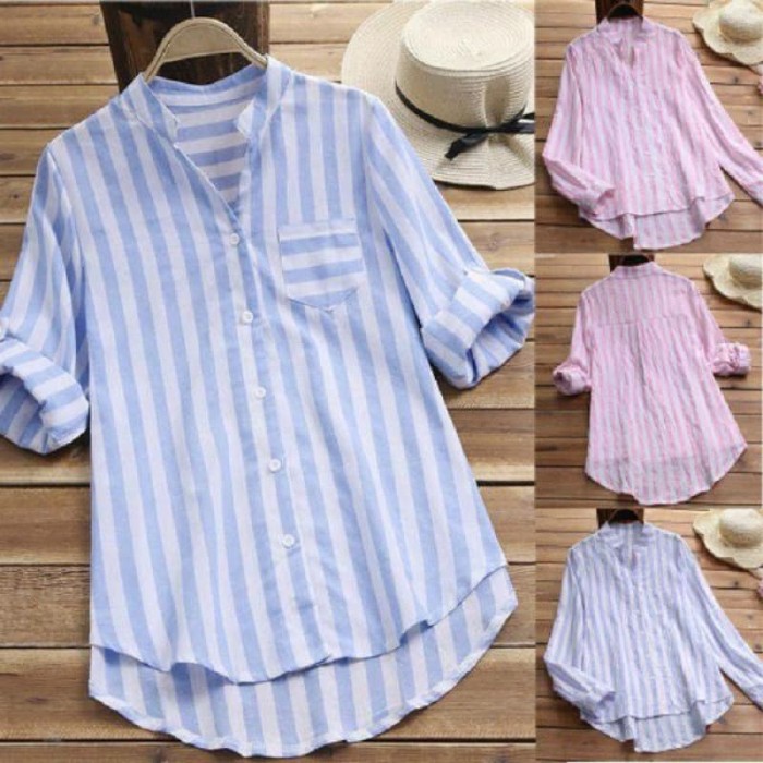 Vneck Vilur Baju Atasan Kemeja Wanita Casual Warna Soft Pastel Pink Biru