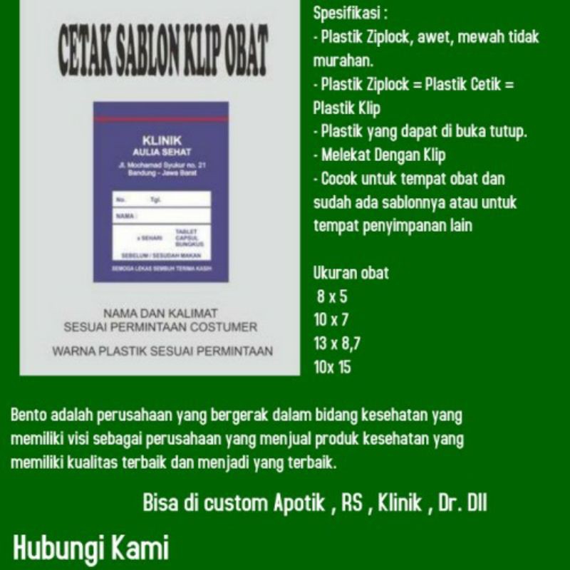 Sablon Plastik Klip Obat Isi 1000pcs