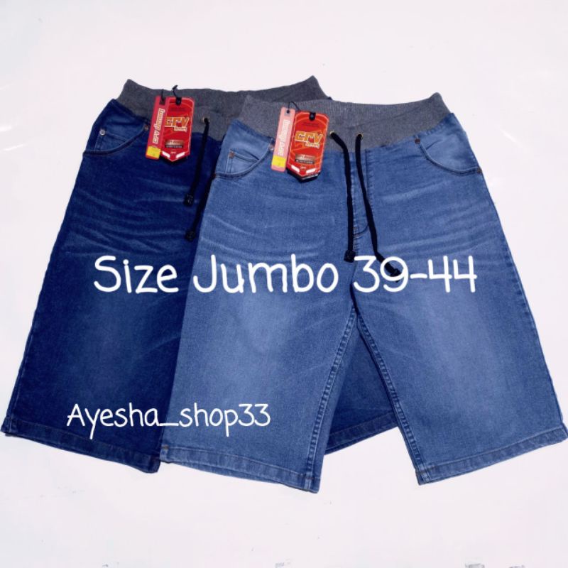 Celana Jeans Pendek Pria Pinggang Karet Jumbo 39-44