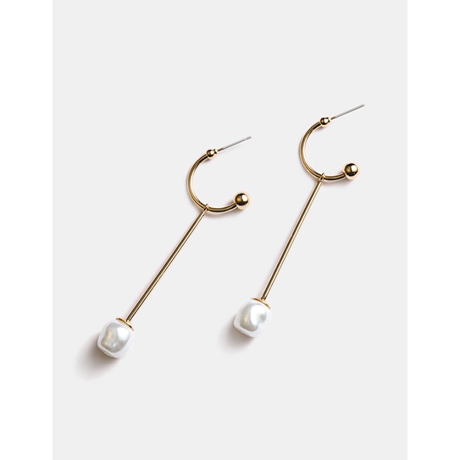 LRC Anting Tusuk Fashion Gold Letter C-shaped Alloy Pearl Earrings F69866