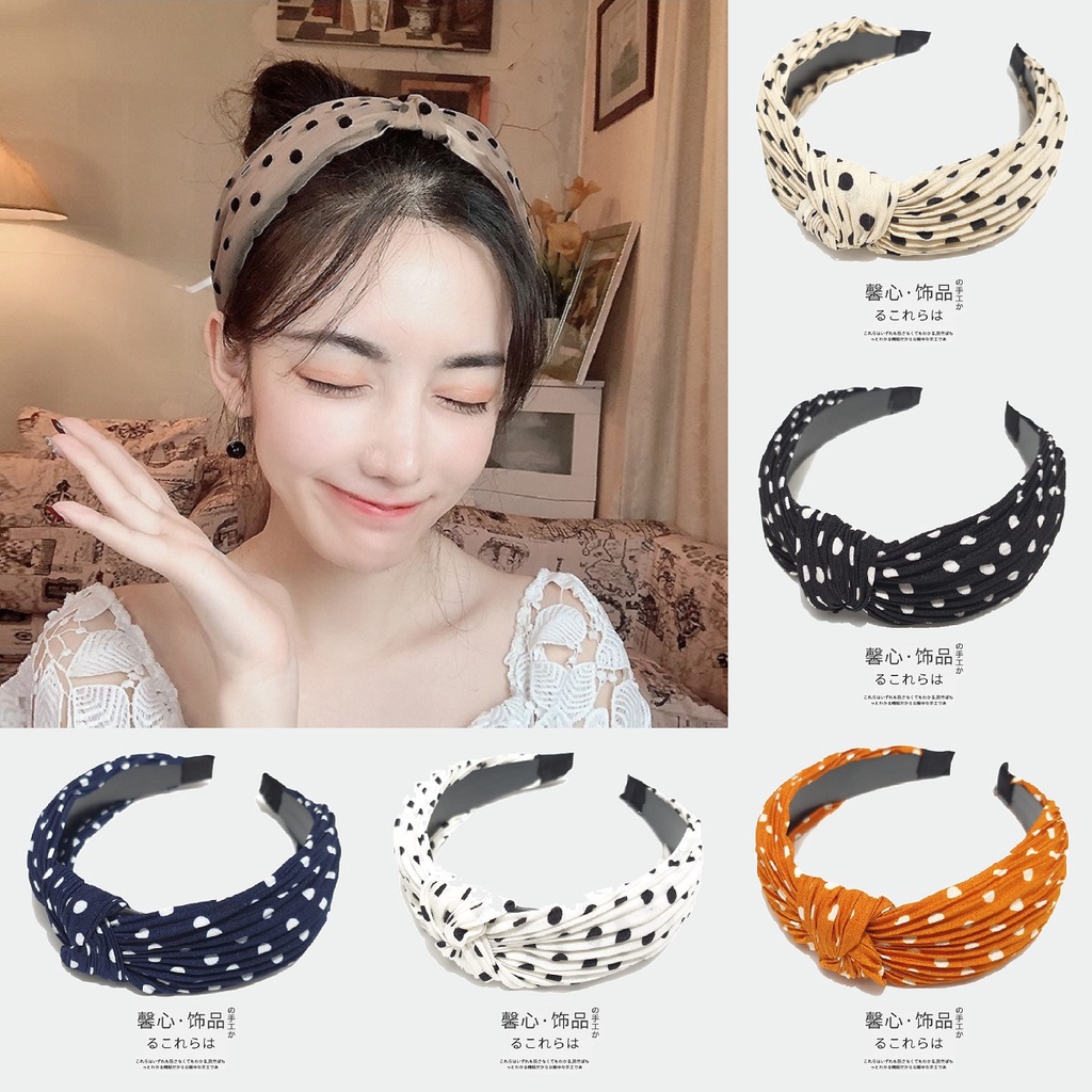 Bando Simpul Korea Bahan Satin 5.5cm Bando Plisket Bandana Motif Salur Impor Silk Twisted Headband