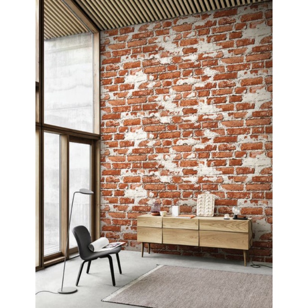 Wallpaper Dinding Korea Bata Putih Merah dan Bata Abu Roll Besar