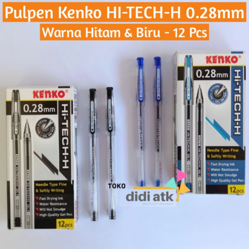 

Pulpen Kenko Hi-TECH-H 0.28mm Hitam & Biru 1 Box 12 & 6 Pcs