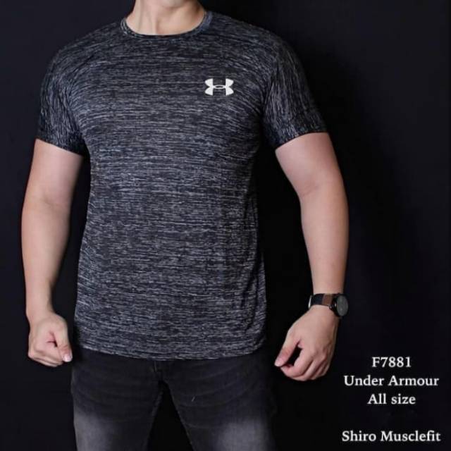 Kaos Pria Koas GYM Kaos Fitnes Kaos Pria Lengan Pendek UnderArmour Cowok Pria Hitam dan Abu