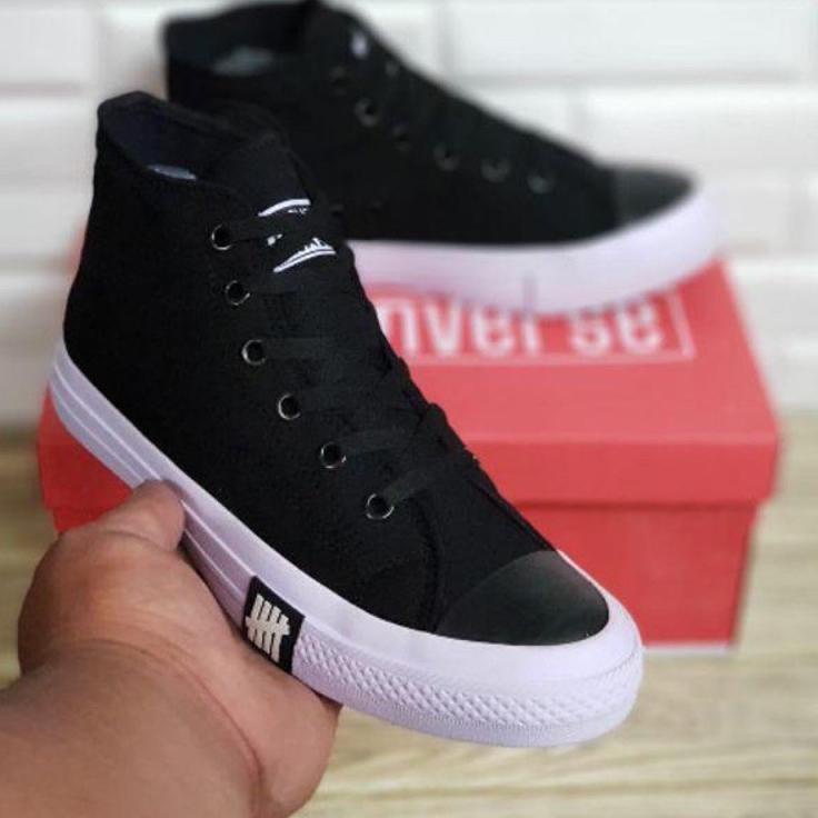 Sepatu Convers95 All Star Flash Petir Tinggi Sepatu Kasual Sekolah Pria Wanita Kerja Santai Hitam