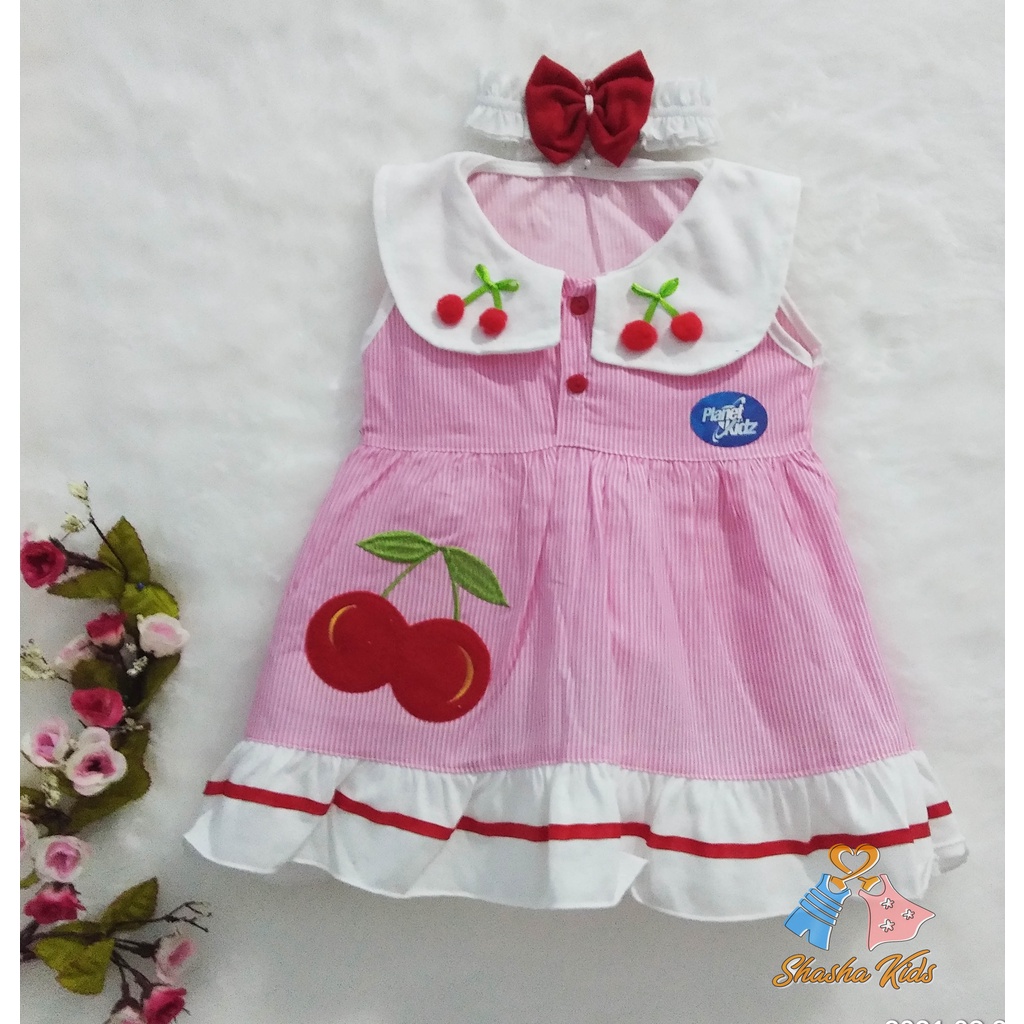 [S-019] Baju Bayi Perempuan /Dress Bayi Perempuan Planet Kids  motif jeruk cantik  Elegan  Murah 3-6 bln Bonus BANDANA