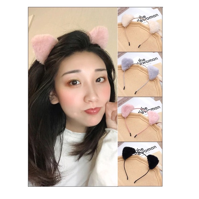 Bando wanita telinga kucing lucu korea bahan halus lembut