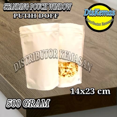 STANDING POUCH WINDOW PUTIH DOFF 500 GRAM ZIPPER