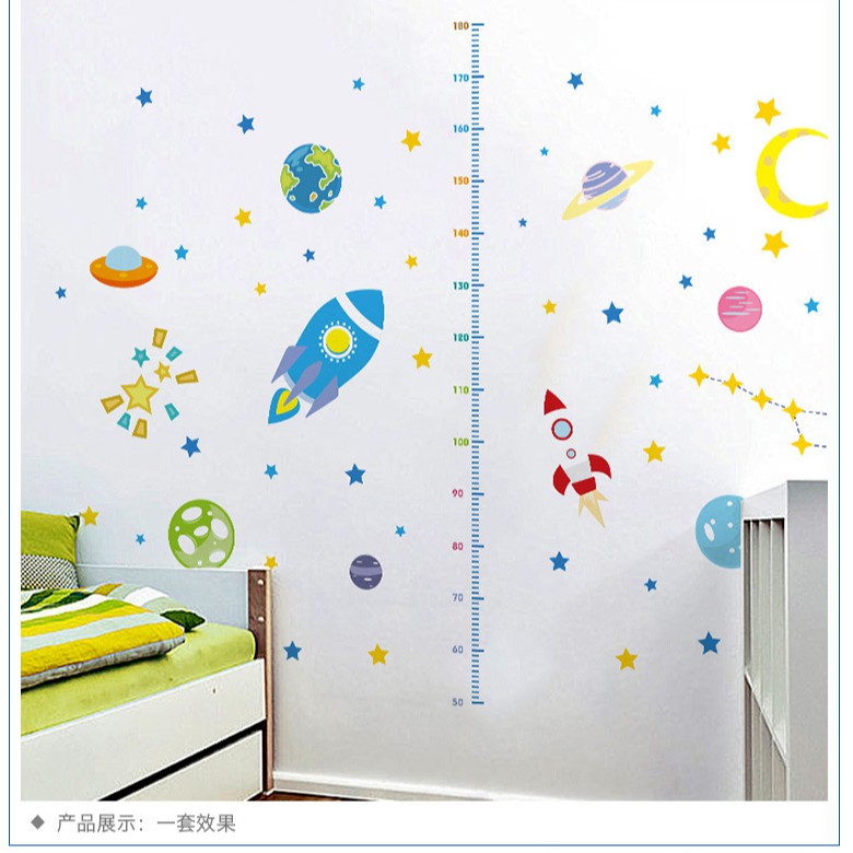 Reliza Wall Sticker Pengukur Tinggi Badan Roket Planet Luar Angkasa Stiker Dinding LDR9232