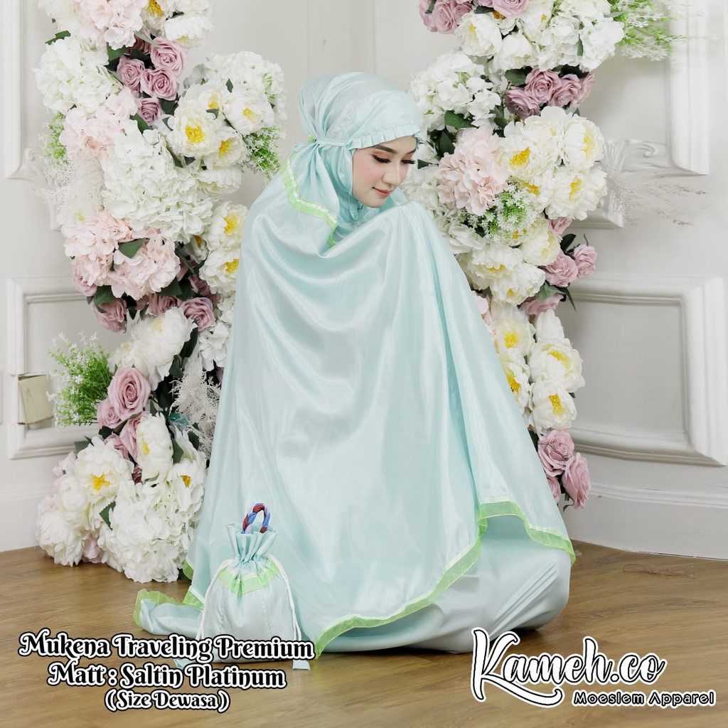 Mukena abutai satin tas kepang model terbaru buat muslim traveling