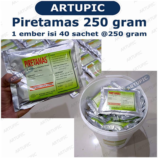 Piretamas 250 gram Paracetamol Unggas Hewan Ayam Vitamin C Sorbitol Penurun Panas Gumboro CRD Ayam