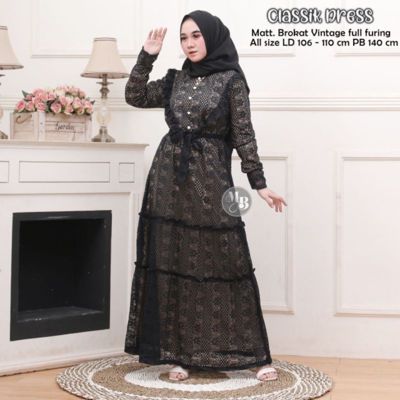 DRES BROKAT VINTAGE BAJU MUSLIMAH DEWASA FULL FURING ALL SIZE