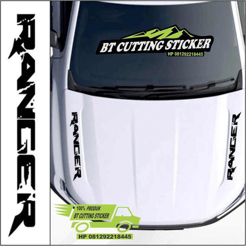 2 buah stiker RANGER warna hitam untuk kap mobil Ford