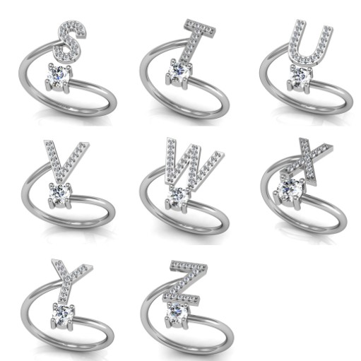 OFFICIAL Cincin Wanita 26 Huruf Cincin Inggris Tembaga Berlapis Emas Putih Ring Aksesoris KEKINIAN