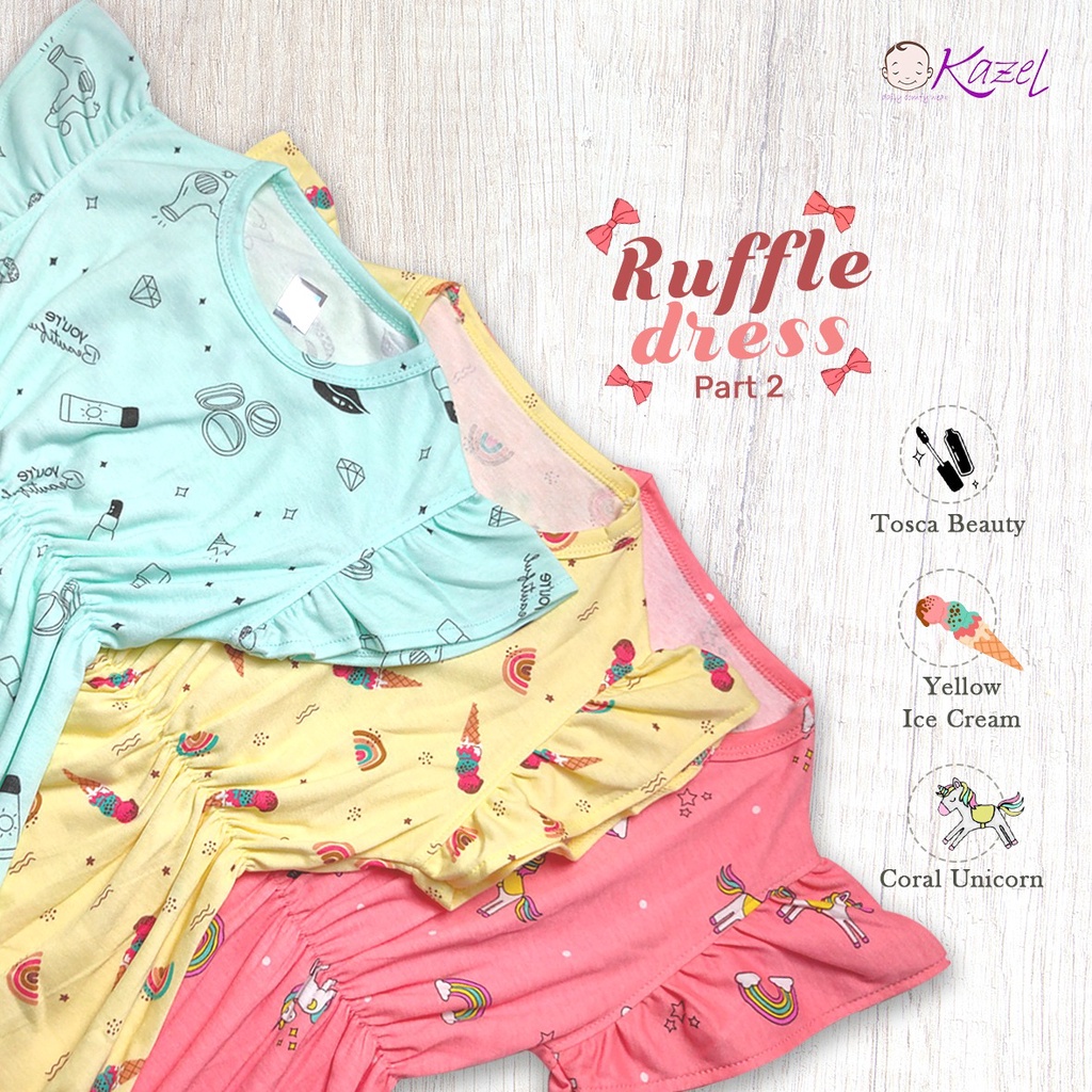 Baju Dress Anak Perempuan Kazel Ruffle Dress Motif 1Pcs