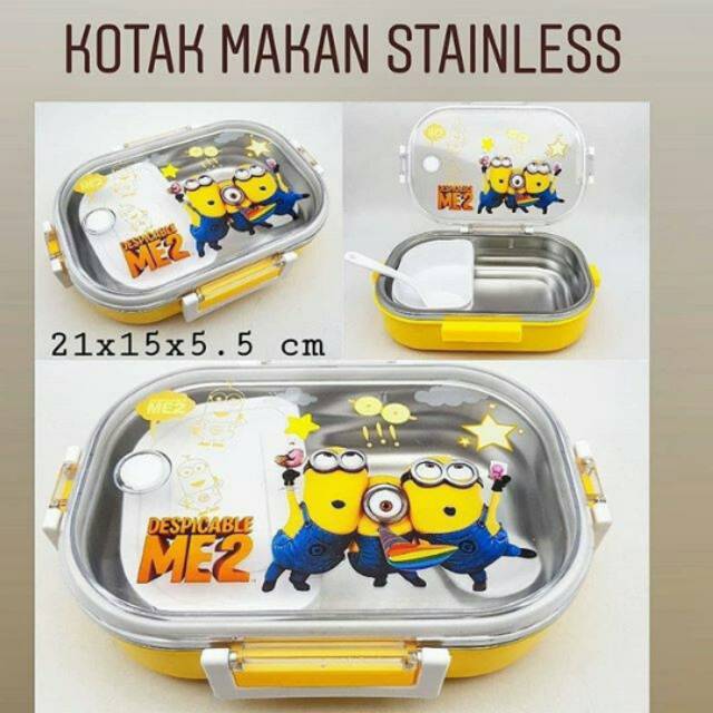 Kotak makan stainless minion/ kotak makan stainless doraemon/ kotak makan karakter