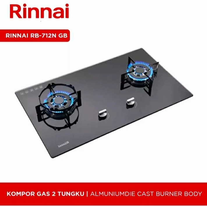 Rinai Kompor Gas Tanam Kaca Rinnai 2 Tungku RB-712 N GB RB712 NGB RB 712 NGB Glass