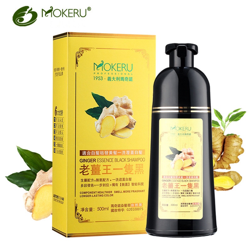 Mokeru Shampoo Semir Herbal Warna Hitam Pwwarna Rambut Ginger Original 500ml