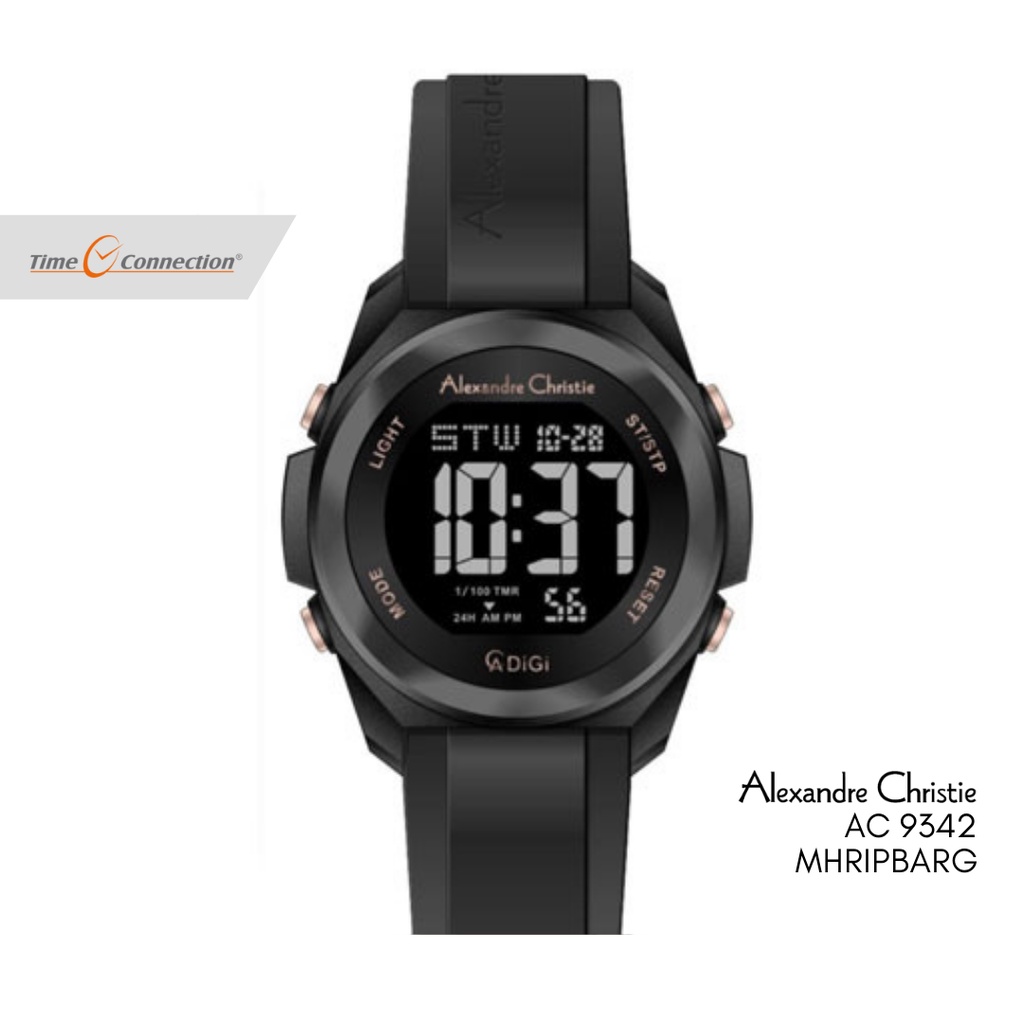 Alexandre Christie AC 9342 MHRIPBARG Hitam Aksen Rosegold Original / Jam Tangan Pria Wanita Digital 