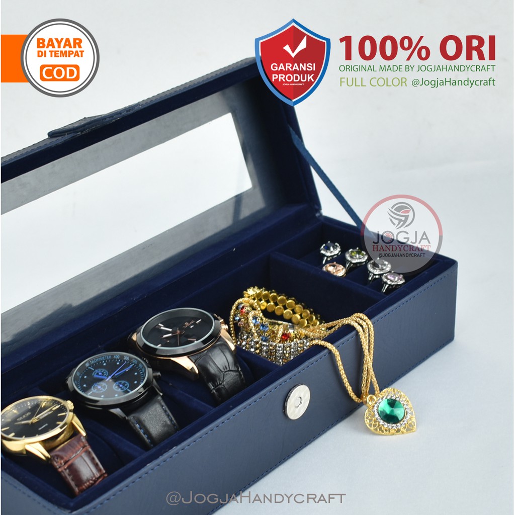 Navy Blue Box Tempat Jam Tangan isi 3 + Tempat Perhiasan &amp; Aksesoris