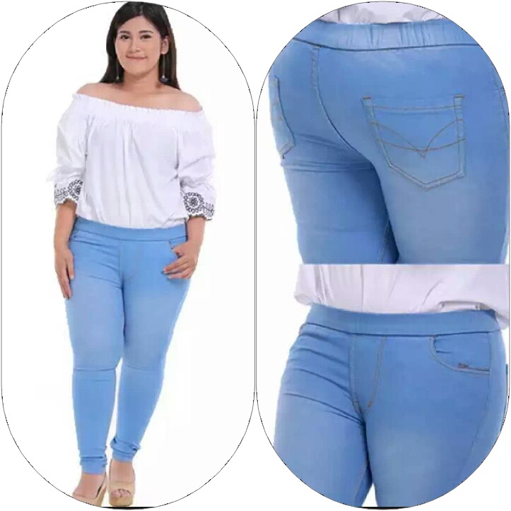 Celana Panjang Wanita - Legging Jeans Wanita Jumbo - Jeans Pinggang Karet - Jahitan Rapi - Jeans Pre