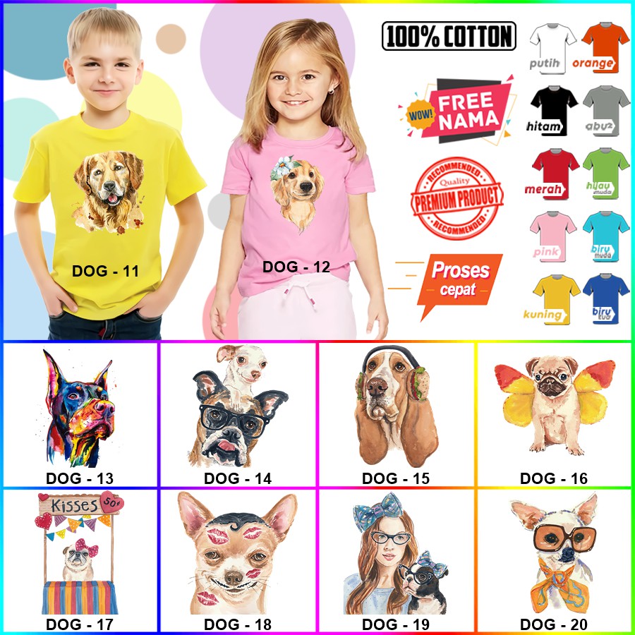 Baju Kaos ANAK DAN DEWASA DOG ANJING COUPLE (FREE NAMA)
