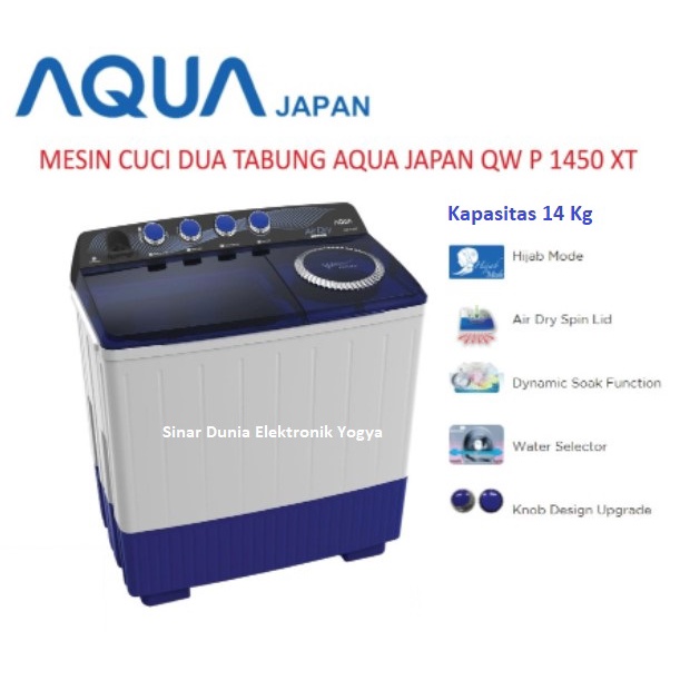 AQUA Mesin Cuci 2 Tabung 14 Kg Hijab Mode QW-P1450T P1450T Twin Tube