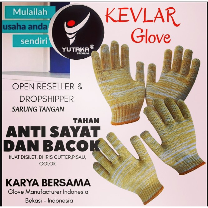 SARUNG TANGAN ANTI BACOK Dan SAYAT Atau KEVLAR 10INCH Kuning