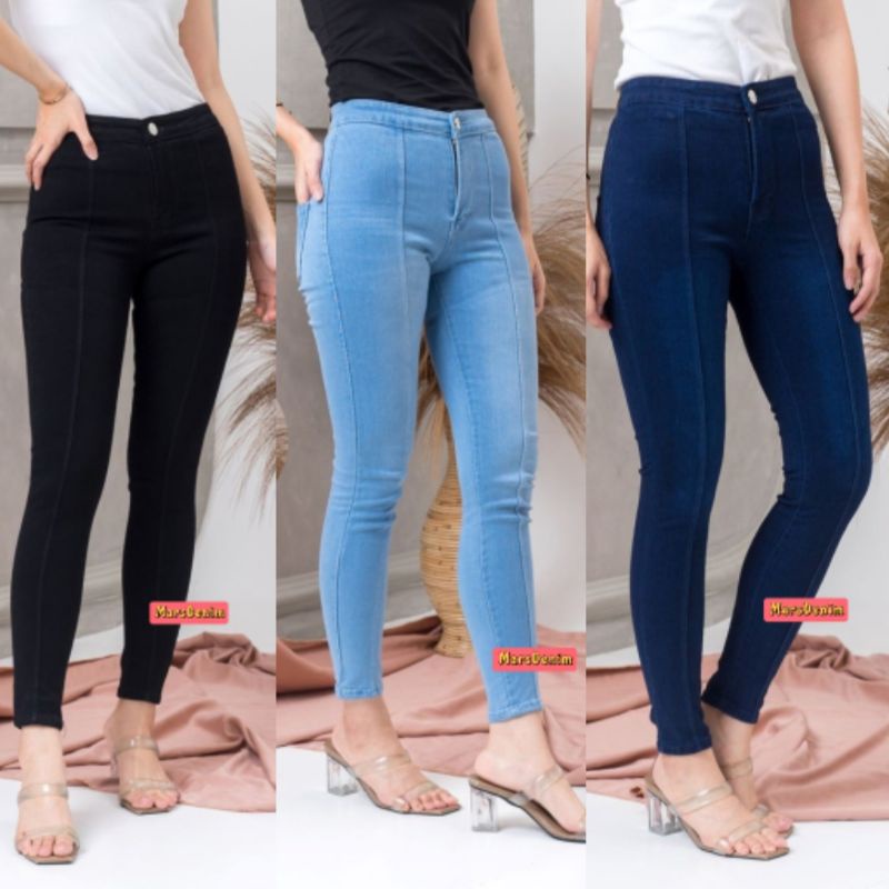 CELANA HIGHWAIST JEANS TULANG WANITA CEWEK