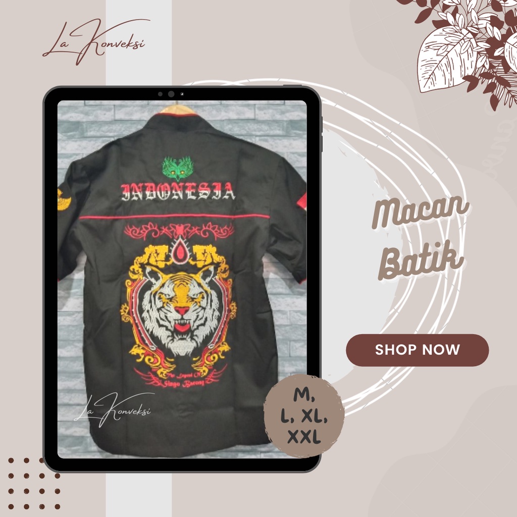 [002] BAJU REOG BORDIR MOTIF MACAN BATIK / HEM / KEMEJA WAROK BUDAYA REOG PONOROGO | MURAH | KUALITA